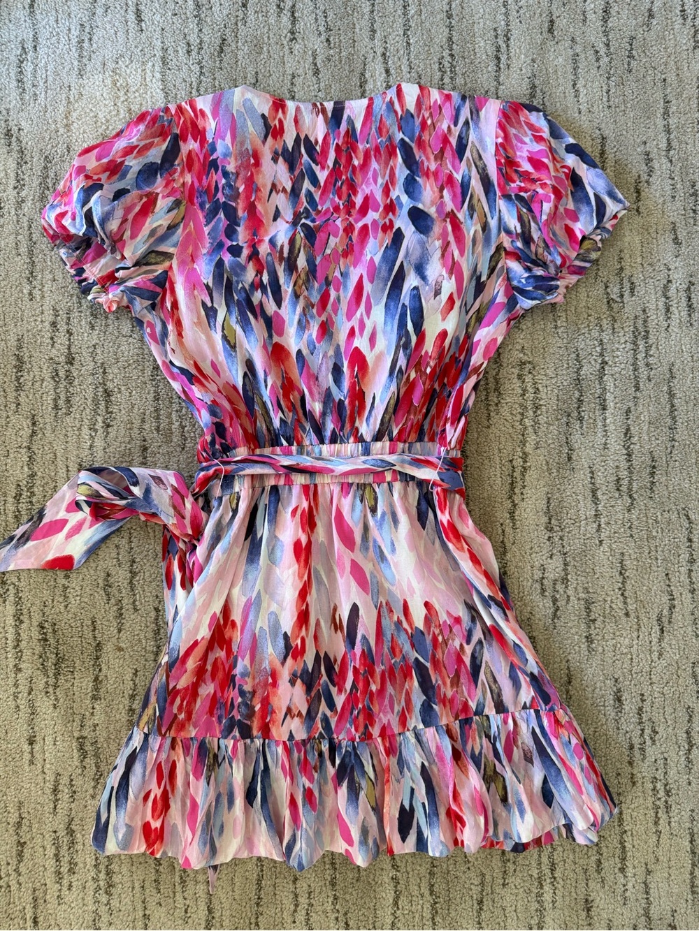 MISA V-Neck Tie-Waist Printed Mini Dress - Pink Multi - Picture 4 of 4